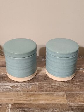 Threahold Ceramic Canister Set in Seafoam Blue with Cream Base (Pair)